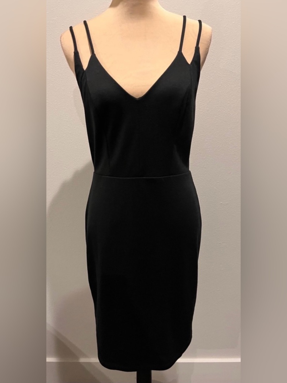 Women’s Double Straps V-Neck Black Fitted Dress
